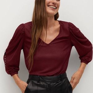 Brand New with Tag MNG Burgundy Blouse Puff Sleeve
